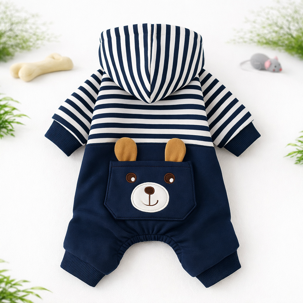 Striped Dog Hoodie Winter Outfit