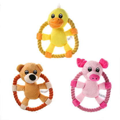 Cotton Rope Frisbee Dog Toy with Squeaker